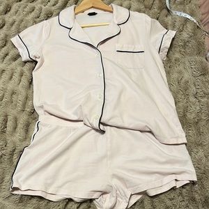 J Crew Factory pajama set pale pink with black piping size Small
